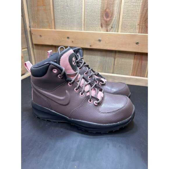 Nike Manoa Big Girls Lace-Up Hiking Boots 5.5Y Brown & Pink Leather Upper Durabl - Picture 1 of 9